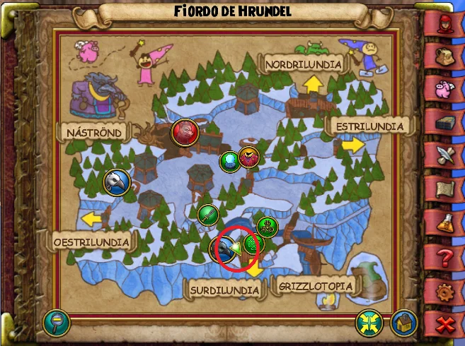 Ubicación de Trog de Fiordo de Hrundel de Hibernia, Grizzlotopia, de Wizard101 para Wizardeo