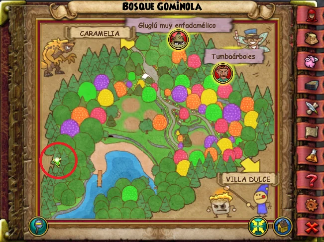 Ubicación de Cabeza de Limón agridulce de Bosque Gominola de Caramelia de Wizard101 para Wizardeo