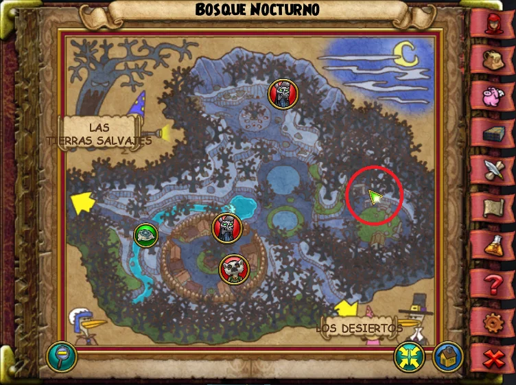 Ubicación de LED Zepelín de Bosque Nocturno de Lemuria de Wizard101 para Wizardeo