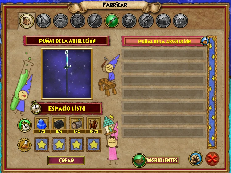 Fabricación de Puñal de la Absolución de Wizard101